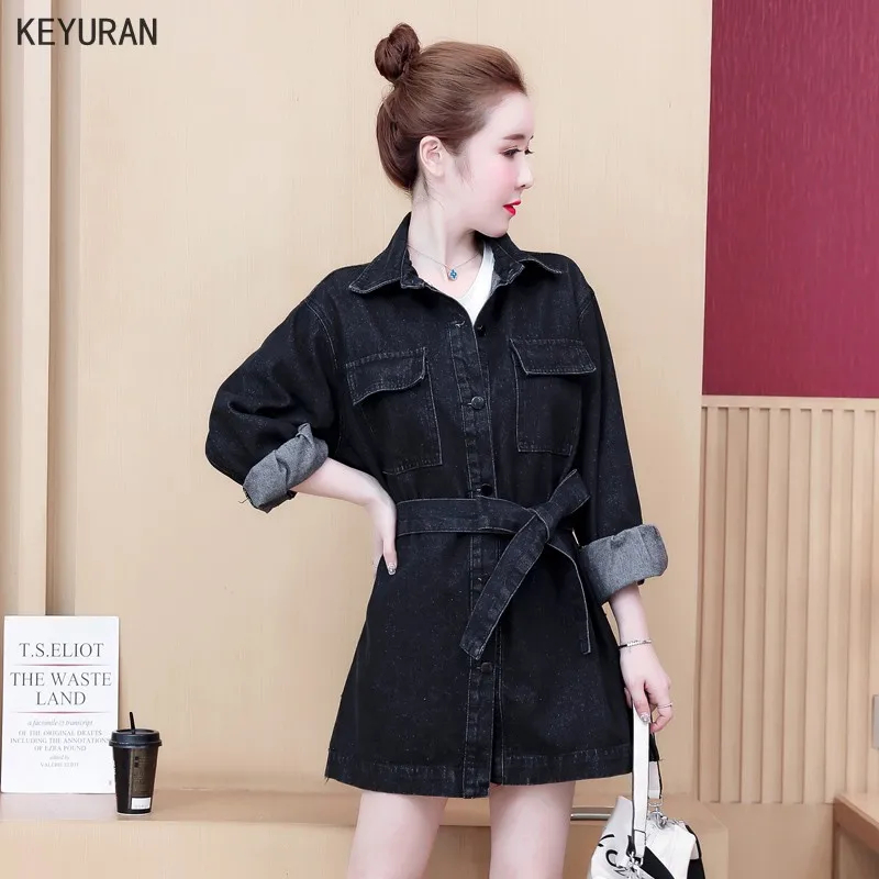 Женское джинсовое пальто с длинным рукавом размера плюс однотонные джинсы