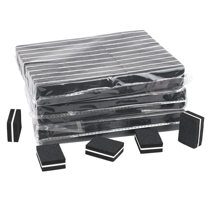 100Pcs Double-sided Mini Nail Files Black Sponge Buffer Blocks 100/180 Polishing Sanding Buffers Strips Polisher Manicure Tools