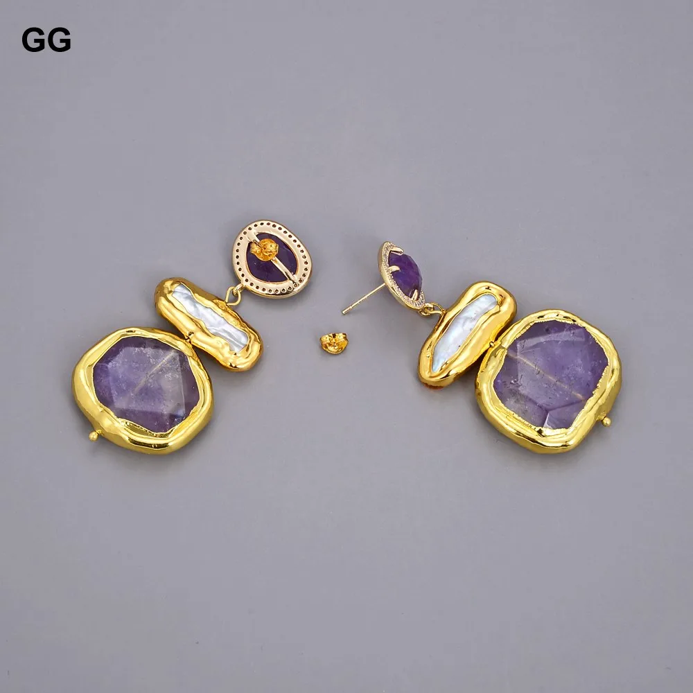 G-G натуральный фиолетовый самородок аметист белый жемчуг BIwa позолоченные