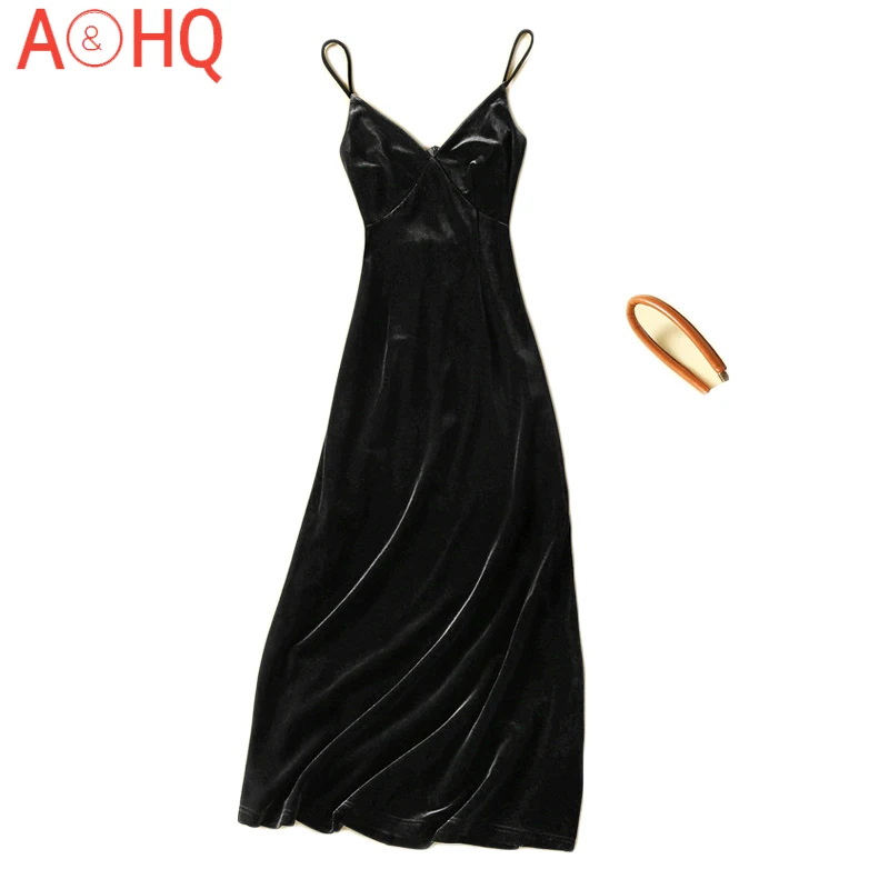 

Женское бархатное платье на бретельках, длинное черное приталенное элегантное платье в винтажном стиле, весна