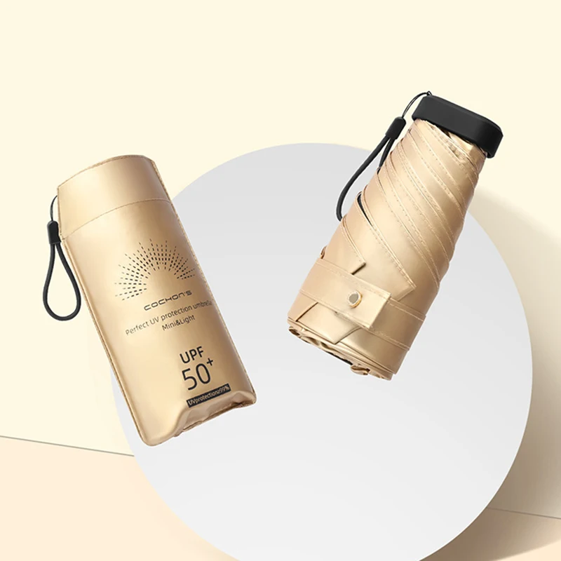 

Super Mini Parasol Umbrella Golden Coating Sunscreen Patio UV Umbrella Women Designer Flat Pocket Outdoor Umbrellas Windproof 6K