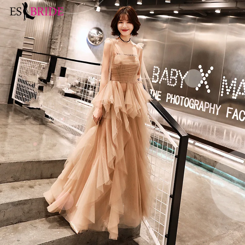 Женское вечернее платье без рукавов роскошное длинное цвета шампанского