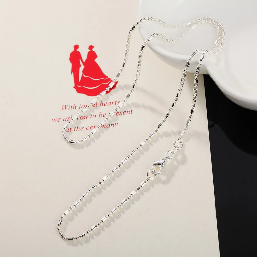 

LEKANI 925 Sterling Silver 16/18/20/22/24/26/28/30 Inch Bamboo Chain Necklace For Women Man Fashion Wedding Charm Jewelry