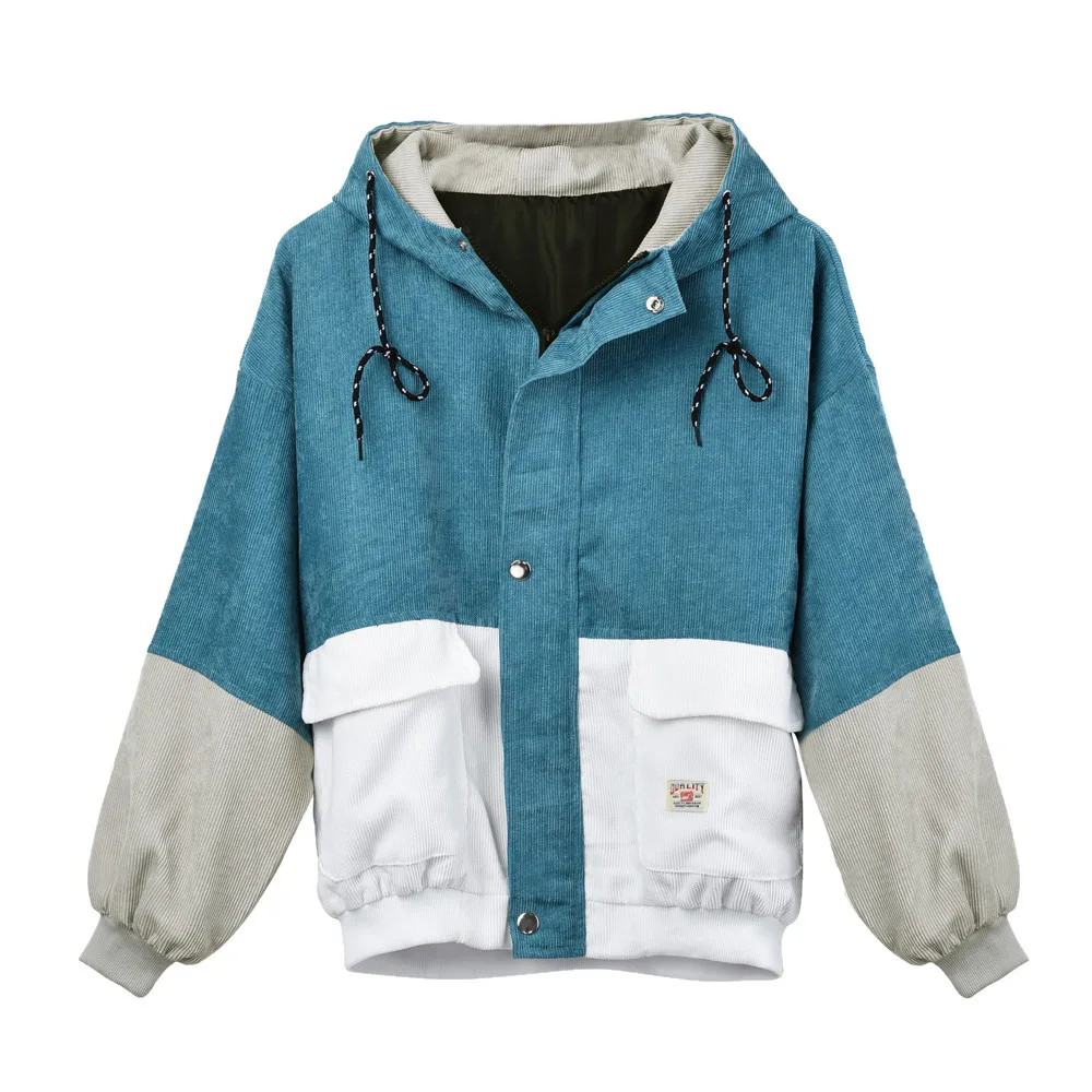 Женские модные куртки с длинным рукавом Вельветовая Лоскутная куртка оверсайз