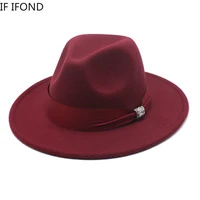 new fashion women men wide brim felt jazz fedora hats solid color party trilby wedding hat autumn winter hats 56 58 60cm