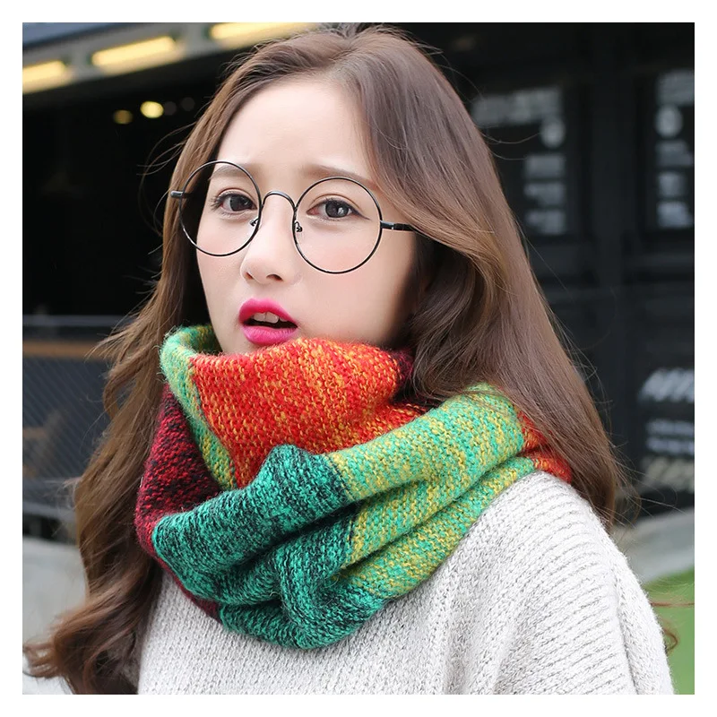 Шарф-хомут женский шерстяной зимний вязаный разноцветный 2020 |
