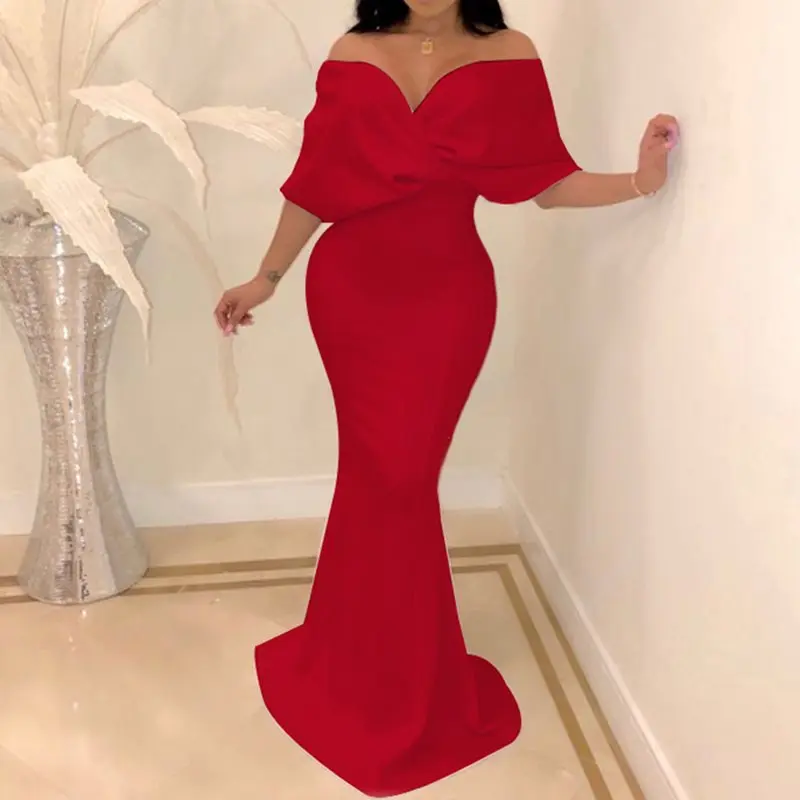 Sexy Off Back Mermaid Maxi Dress Vintage High Waist One Shoulder Bodycon Party Evening Trumpet 2019 Christmas Dresses Robe | Женская