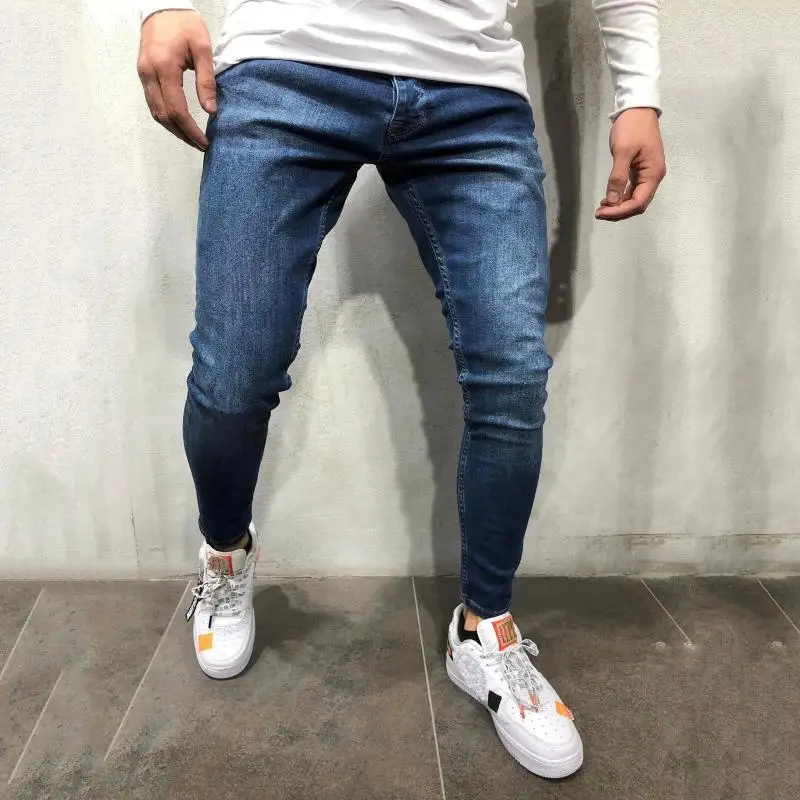 

Men Pants Denim Trousers Skinny Elasticity Jeans Casual Pocket Solid Color Fashion Streetwear Biker Pants Vaqueros Hombre 2021 N