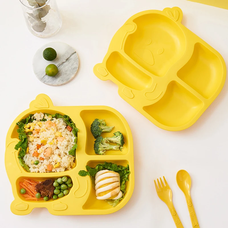 

Cartoon Tableware Children Dishes Small Yellow Duck Dinner Plate Resistance Fall Baby Plate Spoon cutlery Baby Dinnerware Set