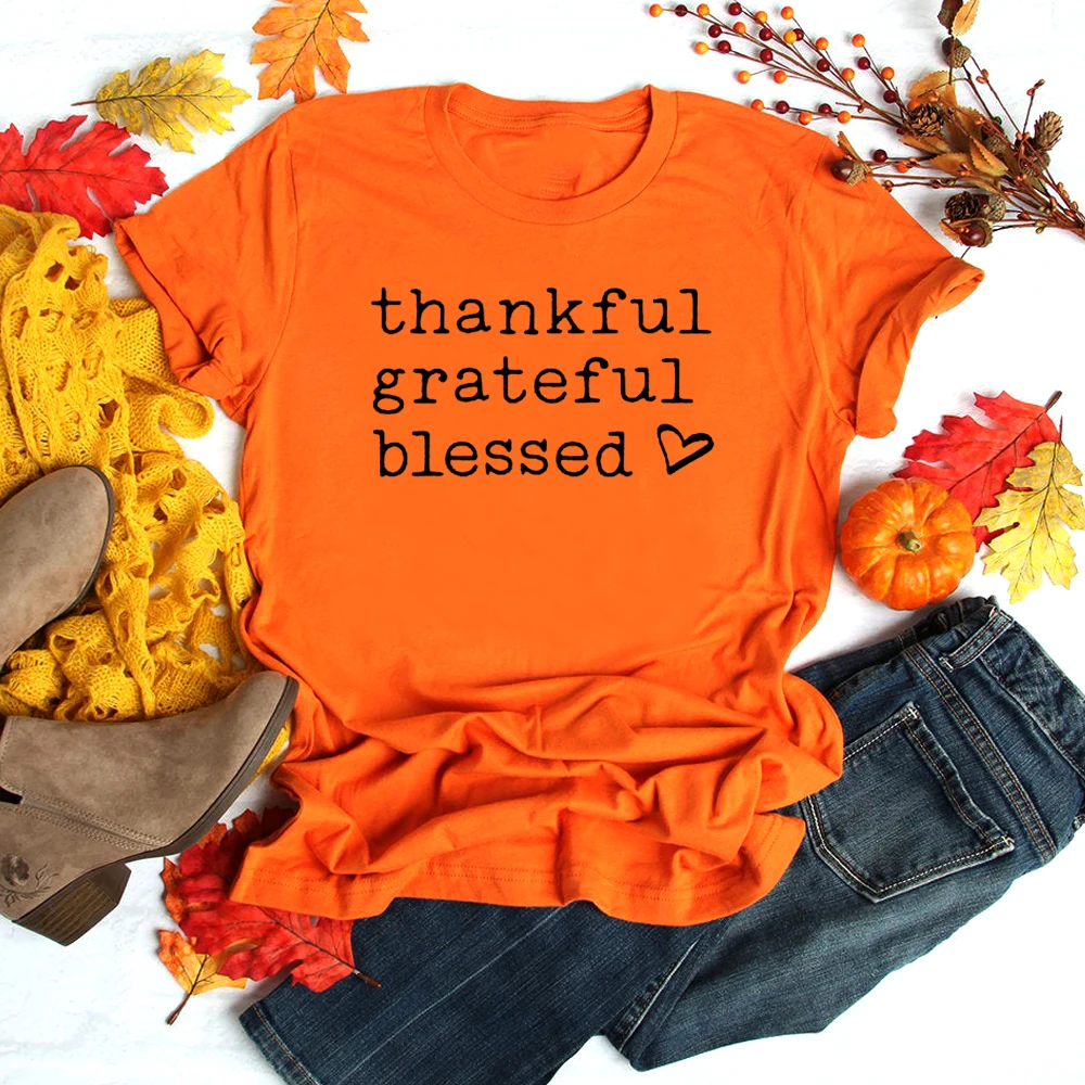 

Thankful Grateful Blessed Shirts Women Short Sleeve Thanksgiving T Shirt Cotton Causal Christian T-shirt Jesus God Tumblr Tees