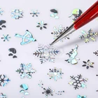 Голографические Серебряные Снежинки, рождественские 3D наклейки для ногтей, лазерный эффект, лось, самоклеющиеся Переводные слайдеры, украшения для ногтей