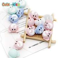 cute idea silicone animal beads 10pcs baby cartoon elephant head chewing beads diy infant goods pacifier chain toy accessories