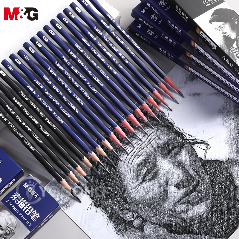 

M&G 12pcs Professional 2H/2B/4B/6B/8B/14B Sketching and Drawing Graphite Charcoal Pencil Student Sketch Hand Painting Tools