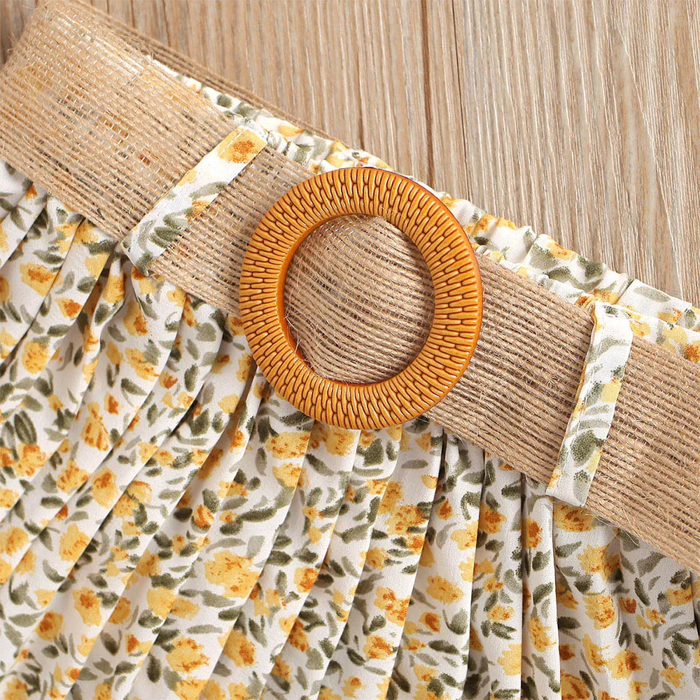 Keelorn-Conjuntos de ropa para ni&ntilde;a peque&ntilde;a, camisola de Color s&oacute;lido, Tops y faldas con cintur&oacute;n Floral, trajes de 2 piezas, ropa para ni&ntilde;a peque&ntilde;a-5