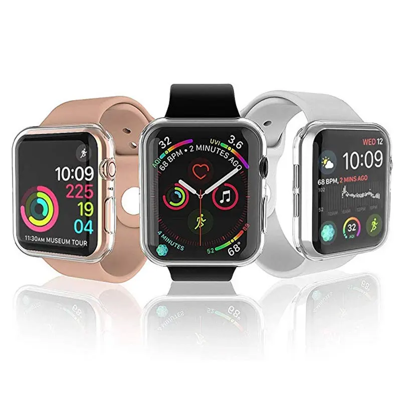 Силиконовый мягкий чехол для Apple Watch series 4/5 44 мм 40 мм защитные чехлы из ТПУ для iWatch 3 Универсальная крышка ультратонкая прозрачная рамка