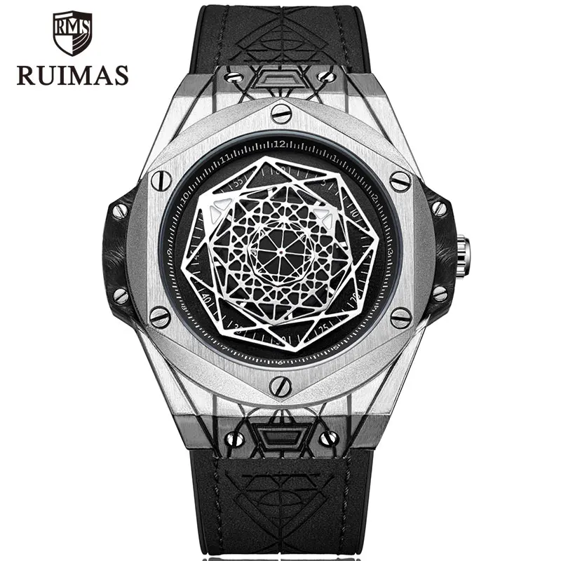 RL533G-Silver RUIMAS Роскошные брендовые кварцевые часы для мужчин с кожаным ремешком военные спортивные наручные часы мужские водонепроницаемые часы Relogios Masculino 533G - Color: RL533G-Silver