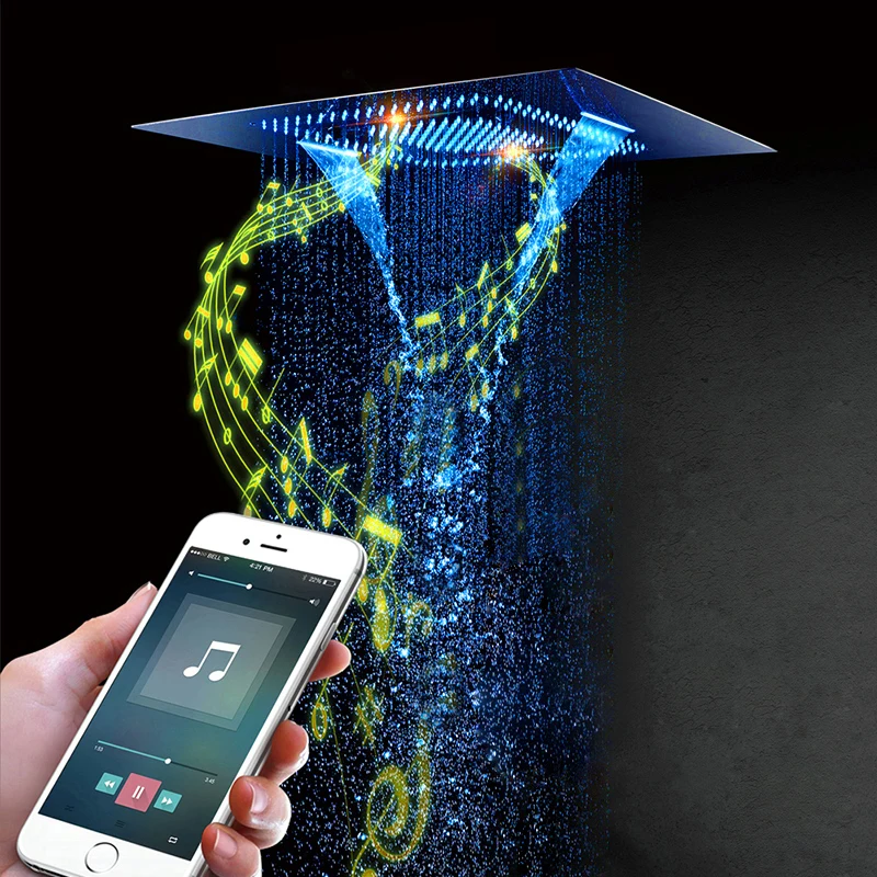 

Музыка Showerhead пульт дистанционного управления или телефон управления водопад со светодиодной лампой душевая головка дождевая туманная ван...