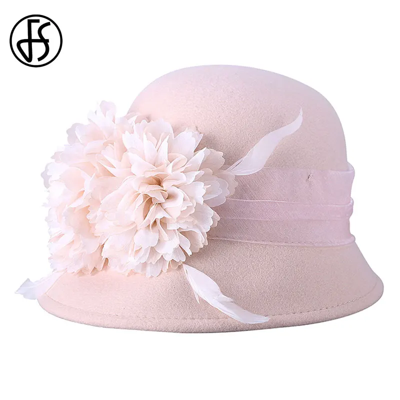 Женская свадебная шляпа FS элегантная розовая фетровая с широкими полями