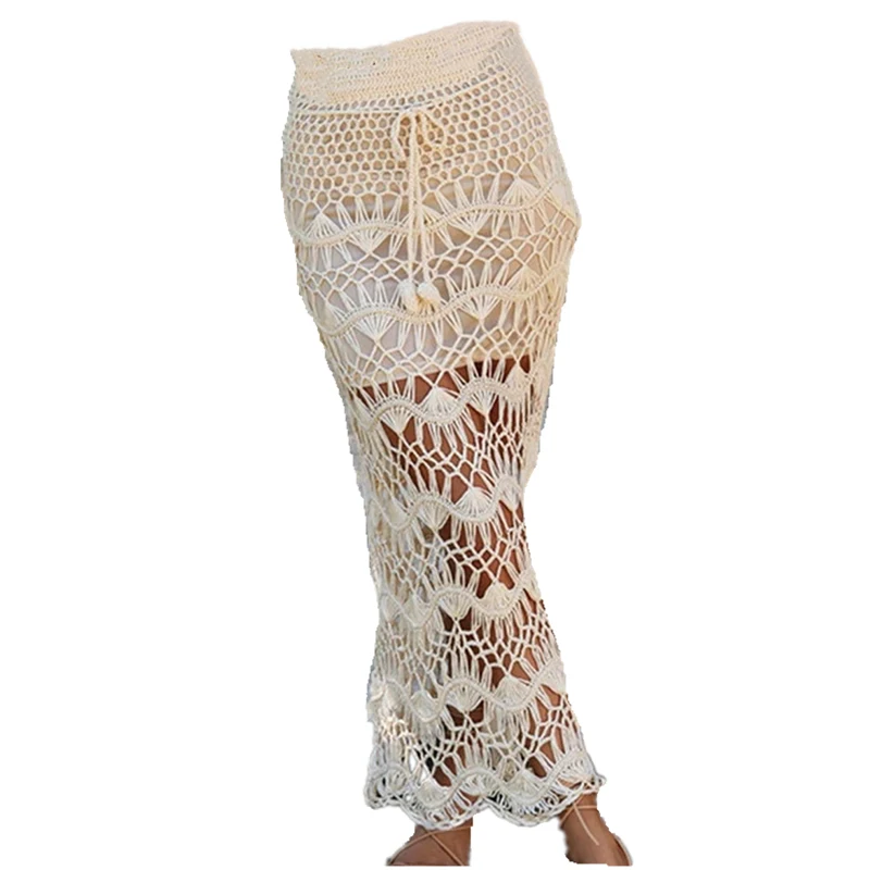 2021 Летняя вязаная крючком юбка накидка Женский сексуальный купальник Макси