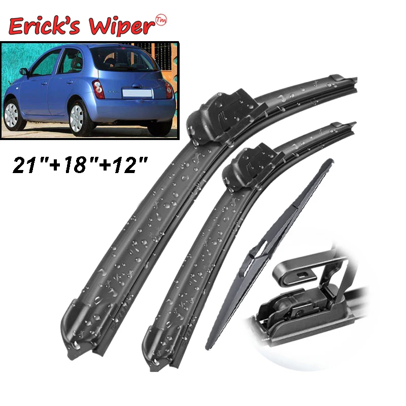 

Erick's Wiper Front & Rear Wiper Blades Set For Nissan Micra K12 2002 - 2005 Windshield Windscreen Window Brushes 21"+18"+12"