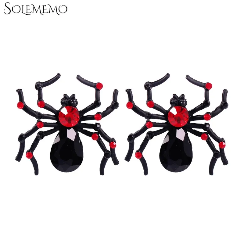 Модные стразы черные серьги гвоздики с пауком Женские Ювелирные изделия для