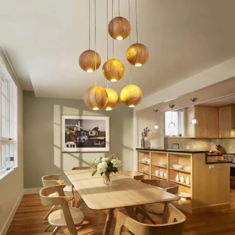 Современная Подвесная лампа в виде шара из массива дерева светодиодный