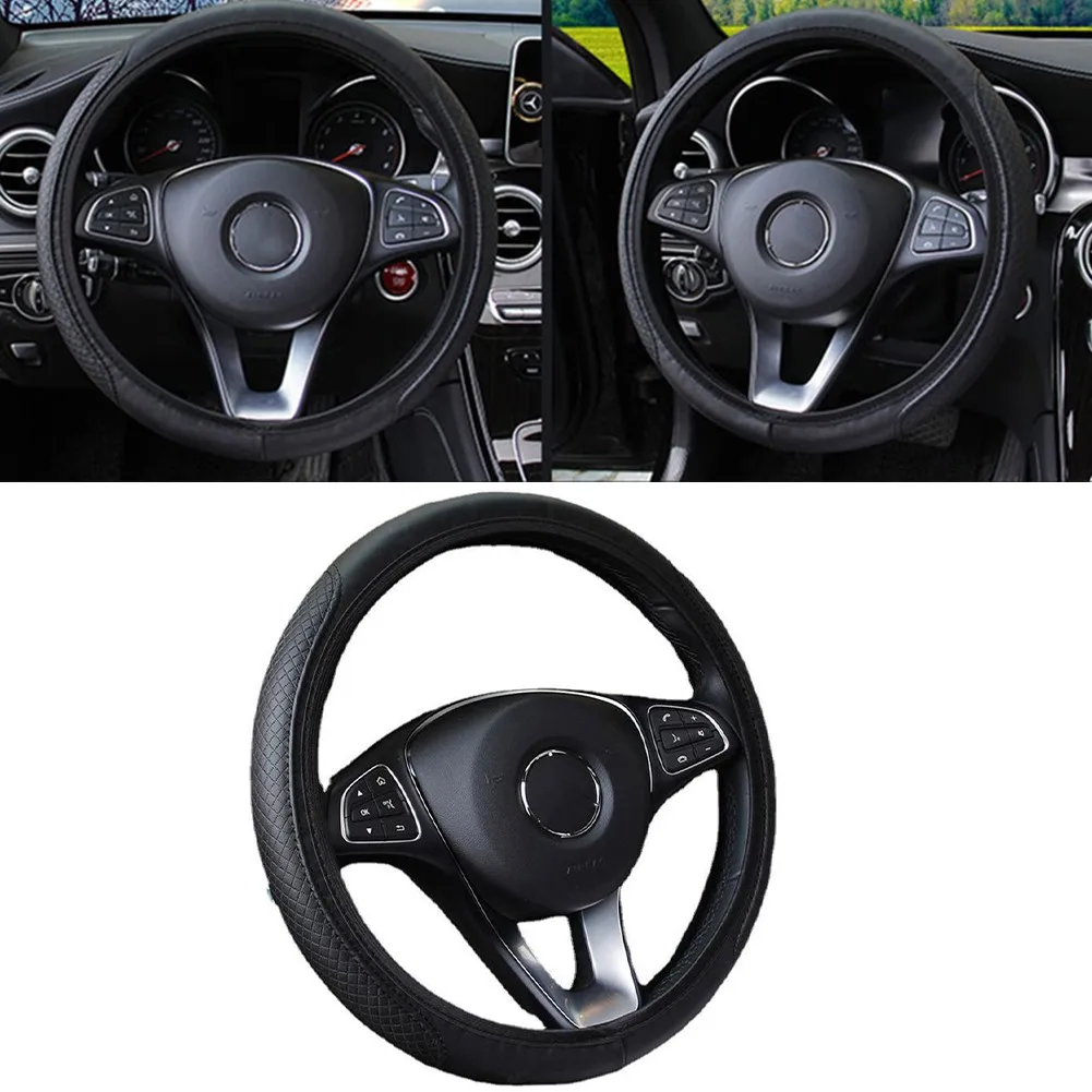 

Чехол для руля черного цвета 37-38 см, универсальный, подходит для большинства моделей автомобилей