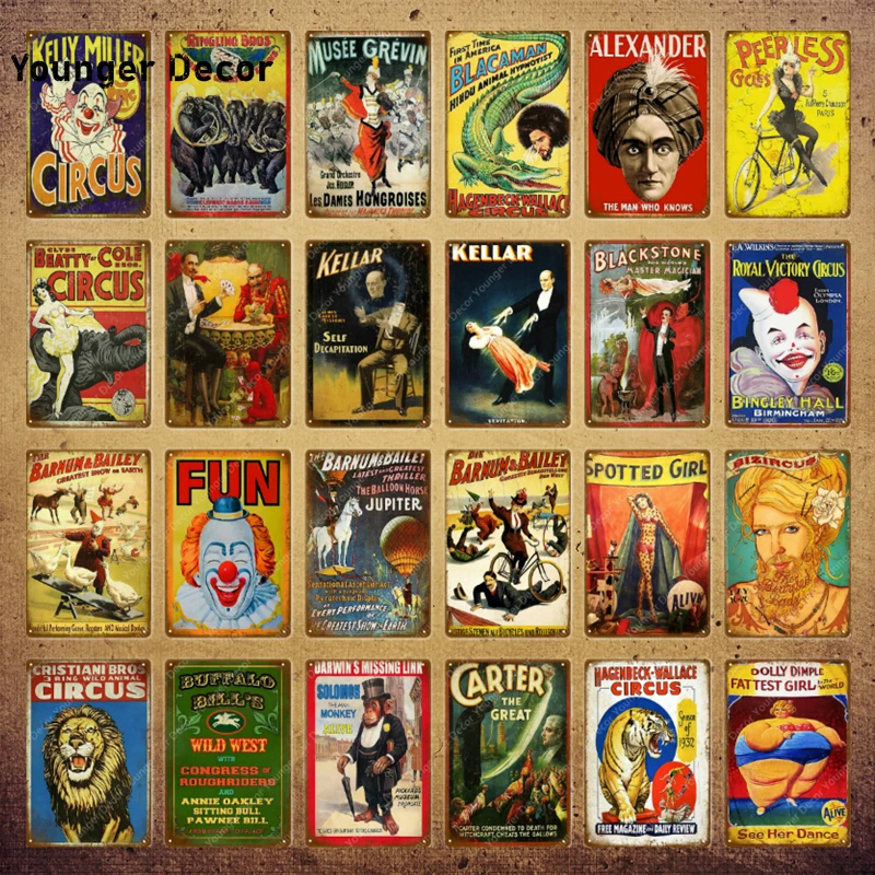 Забавный цирк металлические указатели настенный стикер Kellar Винтаж постер