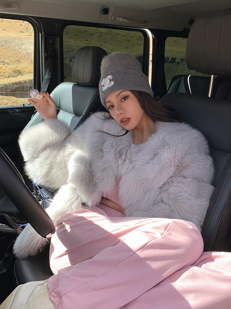 High Quality Women Real Fox Fur Coat Round Collar Winter Fashion Whole Skin Genuine Fox Fur Jacket Woman Natural Fur Overcoats