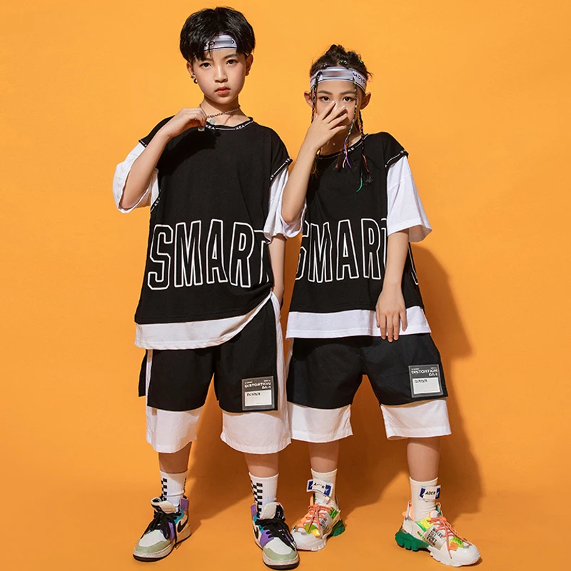 

Modern Jazz Hip Hop Dance Clothes For Kids Short Sleeves Tops Shorts Boys Casual Sport Wear Girls Street Dance Costume BL6771