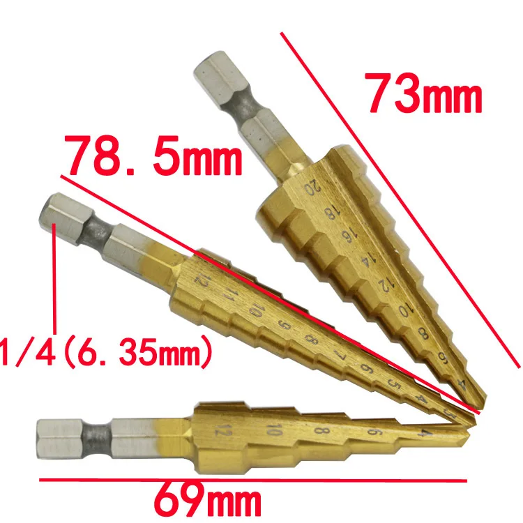 

DHL 100Set 3pc Quick- Hex Shank Larger Titanium Coated Step Drill Bit Set M2 Tool