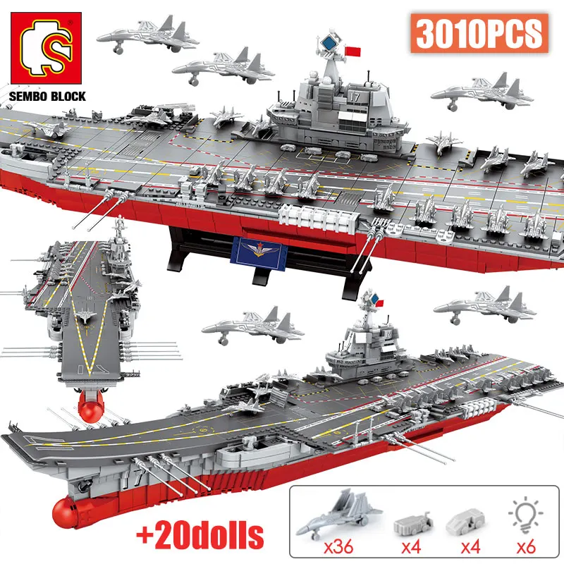 SEMBO 3010 шт. городской полиции светодиодный свет авианосцы строительные блоки WW2