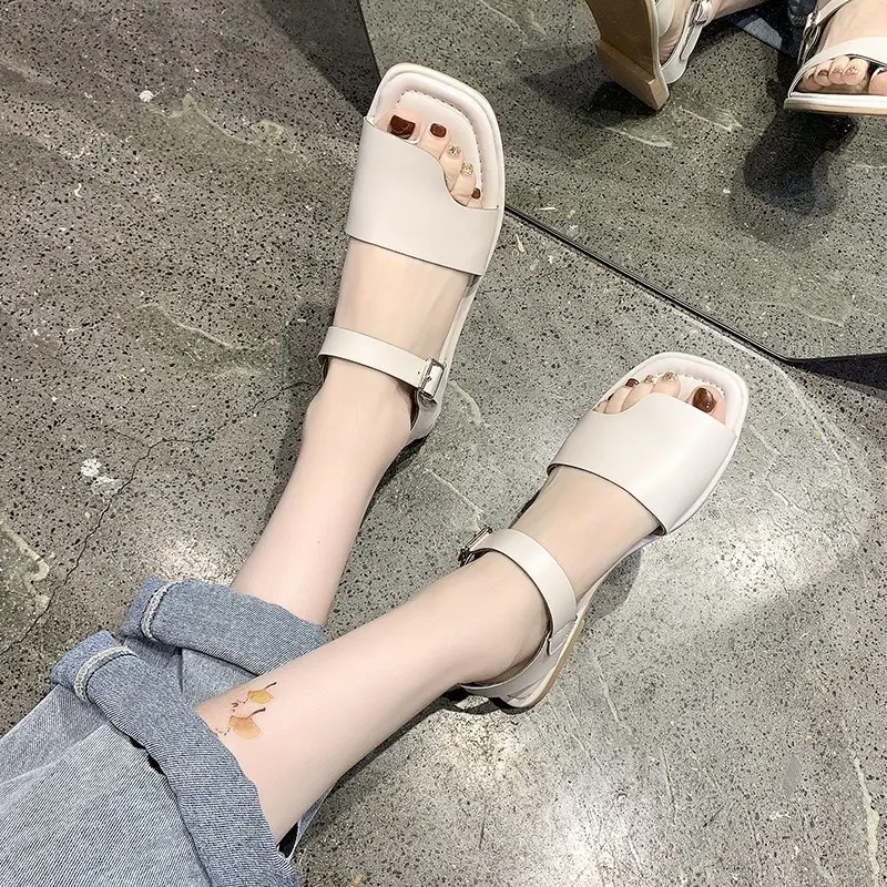 

Women's Sandals 2021 Summer Female Slippers Flat Woman Peep-Toe Comfort Buckle Latch Sandalias Casual Shoes Mujer Slingback