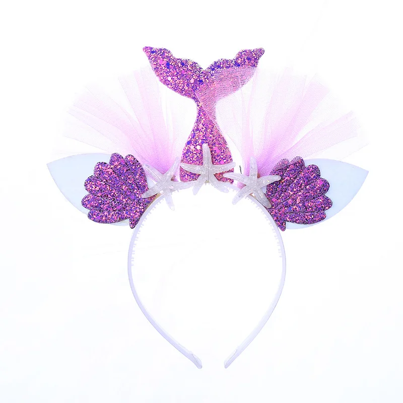 Радужная повязка на голову для Русалочки принцесса сетка пряжа в виде ракушки