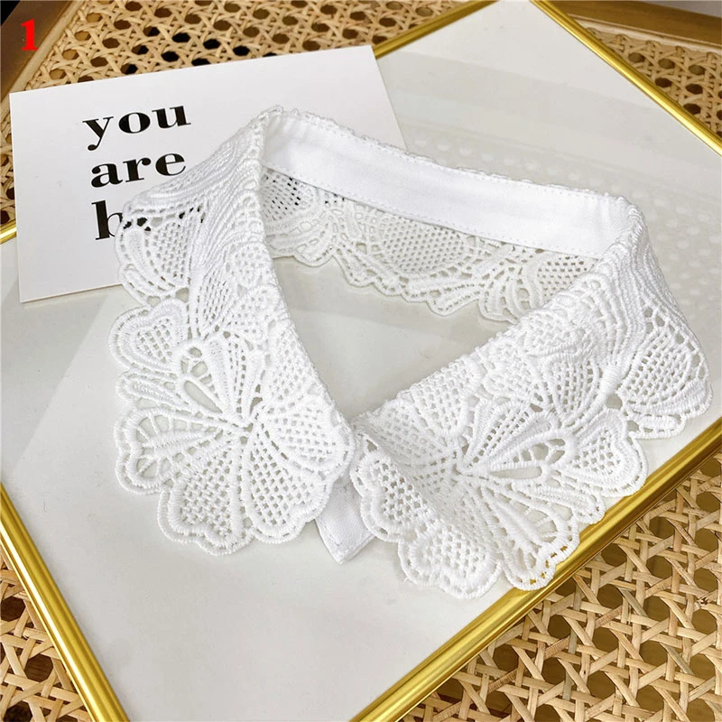 

Elegant Womens Fake Collars Black White Cotton False Collars Woman Embroidery Lace Detachable Collar Shirt Hollow Scarf Neckline