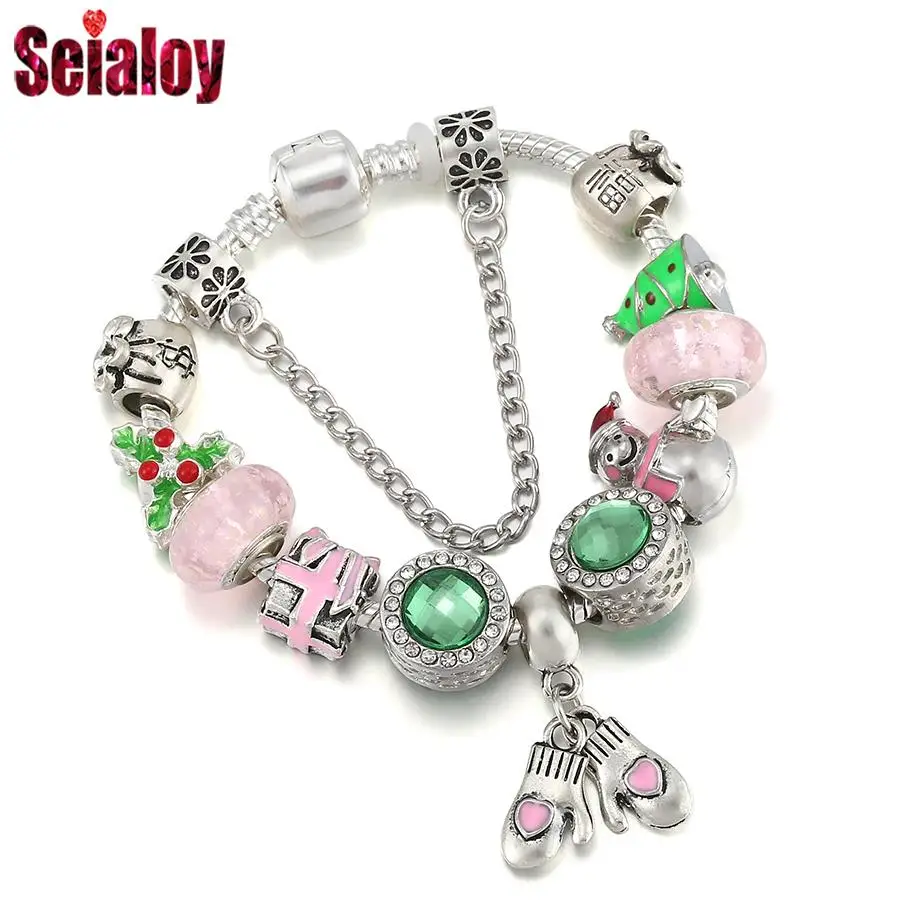 Green Pink Bead Bracelet Xmas Gift