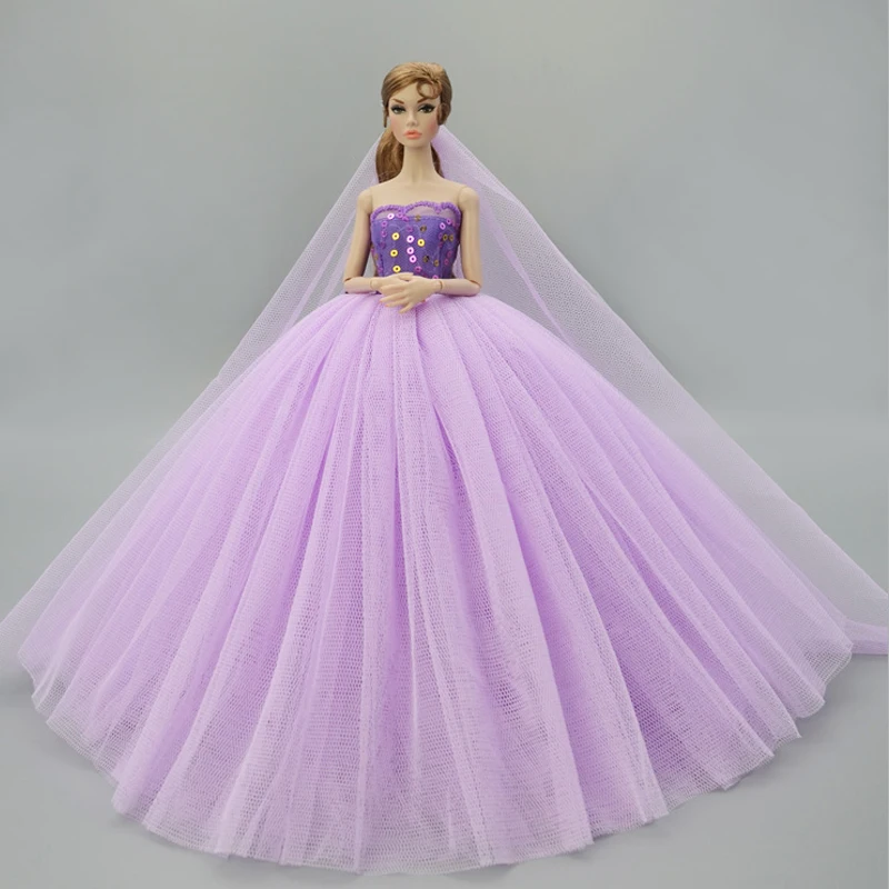 Модная кукольная одежда с фиолетовыми блестками для куклы Барби платье вечерние