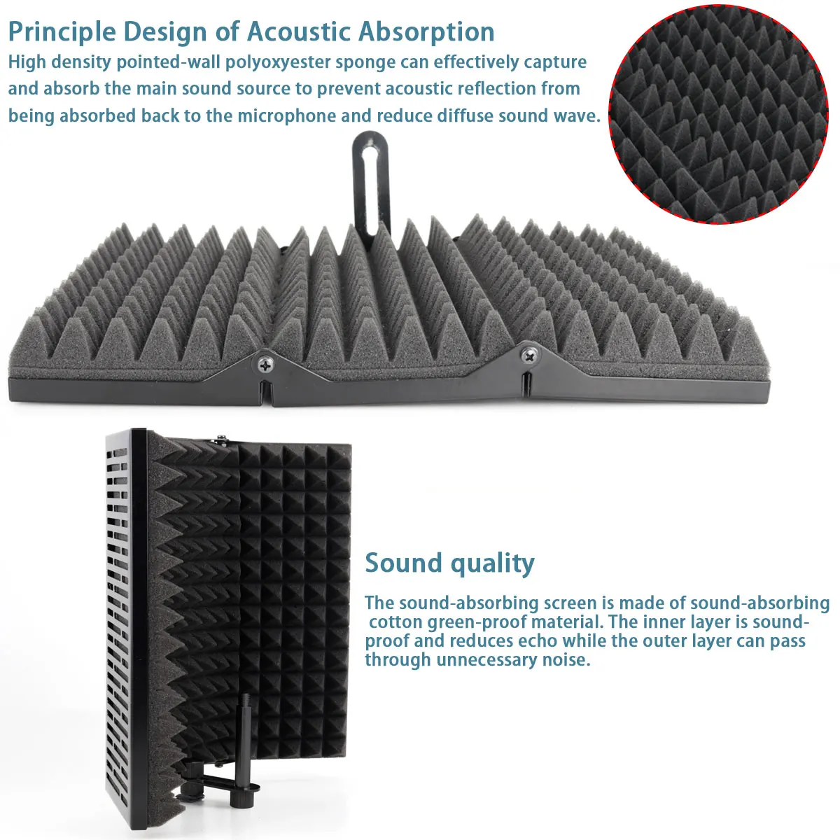 

5Panel Foldable Adjustable Sound Absorbing Vocal Recording Panel Portable Acoustic Isolation Microphone Shield Sound-proof Plate