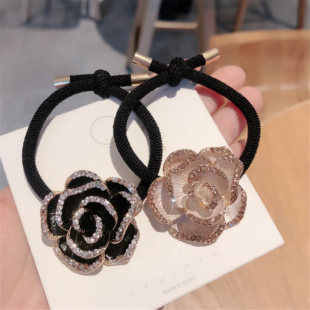 

Camellia Flower Hair Accessories Pearl Retro Elastic Hair Band For Women Hair Ties Korean Hairpins Bows Barrette