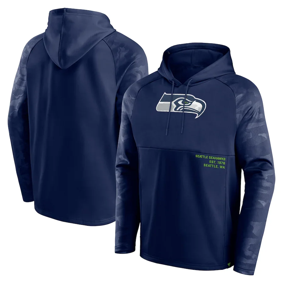 

Seattle Men's Brand sports Sweatshirts Seahawks Hoodies Fanatics Branded Shade Defender Raglan Pullover Quality Hoodie