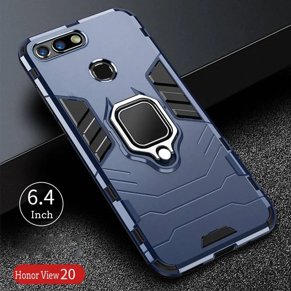 

For Honor View 20 Case Armor PC Cover Finger Ring Holder Phone Case For Huawei Honor View20 V20 Case Durable Shockproof Bumper