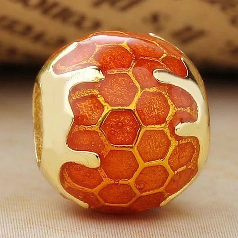 New 925 Sterling Silver Charm Yellow Enamel Shine Golden Honey Bead Fit Original Bracelet Necklace DIY Jewelry