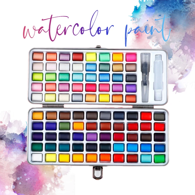 

50/72/90 Color Solid Watercolor Set Professional Basic Neon Glitter Watercolor Paint for Drawing Art Paint Supplies Art Supplies
