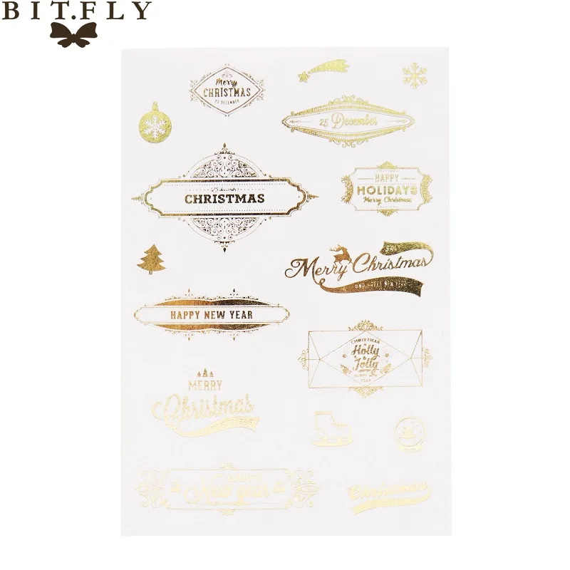 H BITFLY Merry Christmas снеговик, Рождественская елка, Лось альбом для стикеров, Подарочная коробка, украшение, бронзовая этикетка, новогодние украшения - Цвет: H