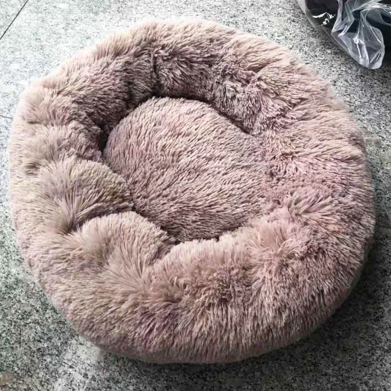 Лохматый искусственный мех пончик Cuddler круглый теплый плюшевый внутренний домик для кошек собачья кровать для лагер собак Водонепроницаемость 80 см 100 см - Цвет: brown