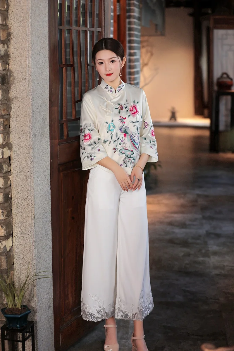 2022 традиционная китайская вышивка Цветочная женская одежда Топ рубашки |