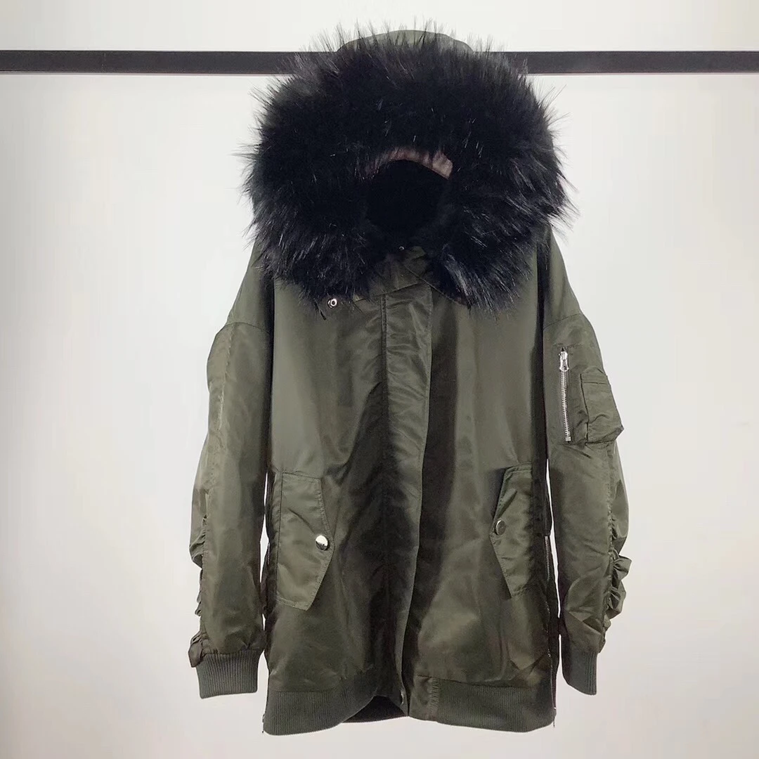 fall and winter fur hooded women amy green cotton warm long jacket coat