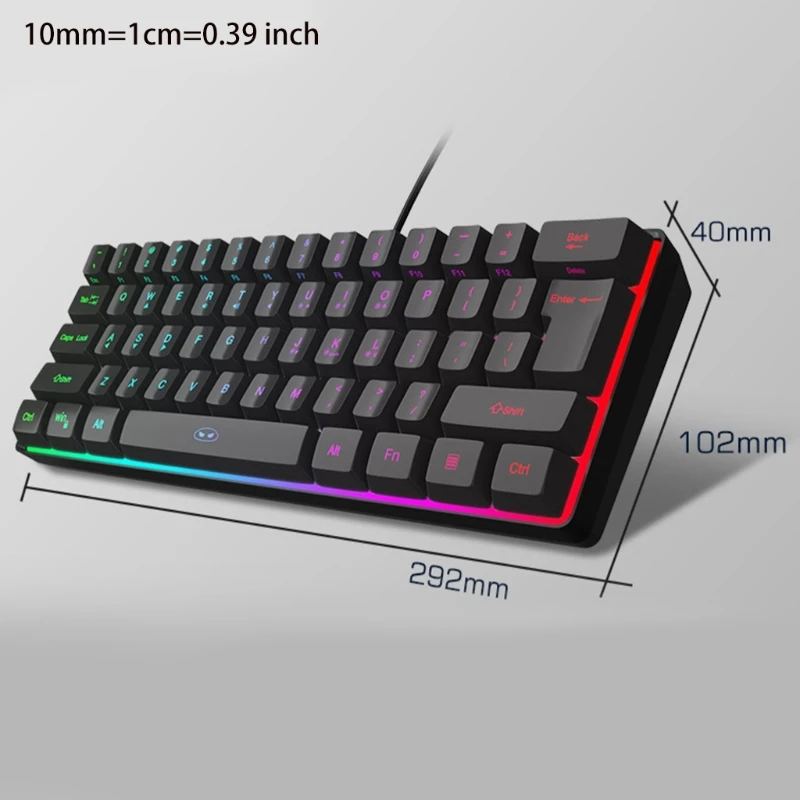 

H052 USB Wired Gaming Keyboard Compact 61 Key Scientific Key Layout True RGB Backlit