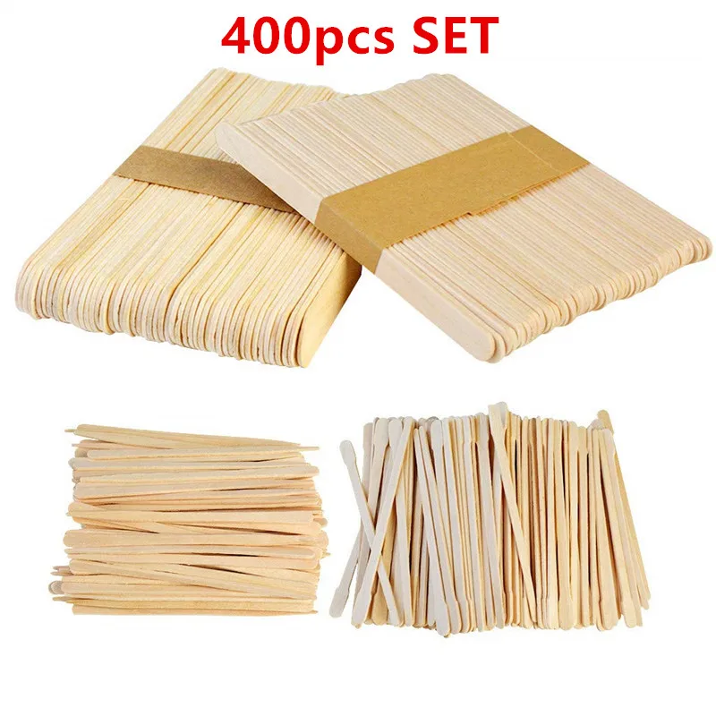 400 Pieces Wooden Wax Applicator Sticks Assorted Wax Spatulas Eco Friendly Nature Wood Craft Sticks 4 Style Large, Medium, Small
