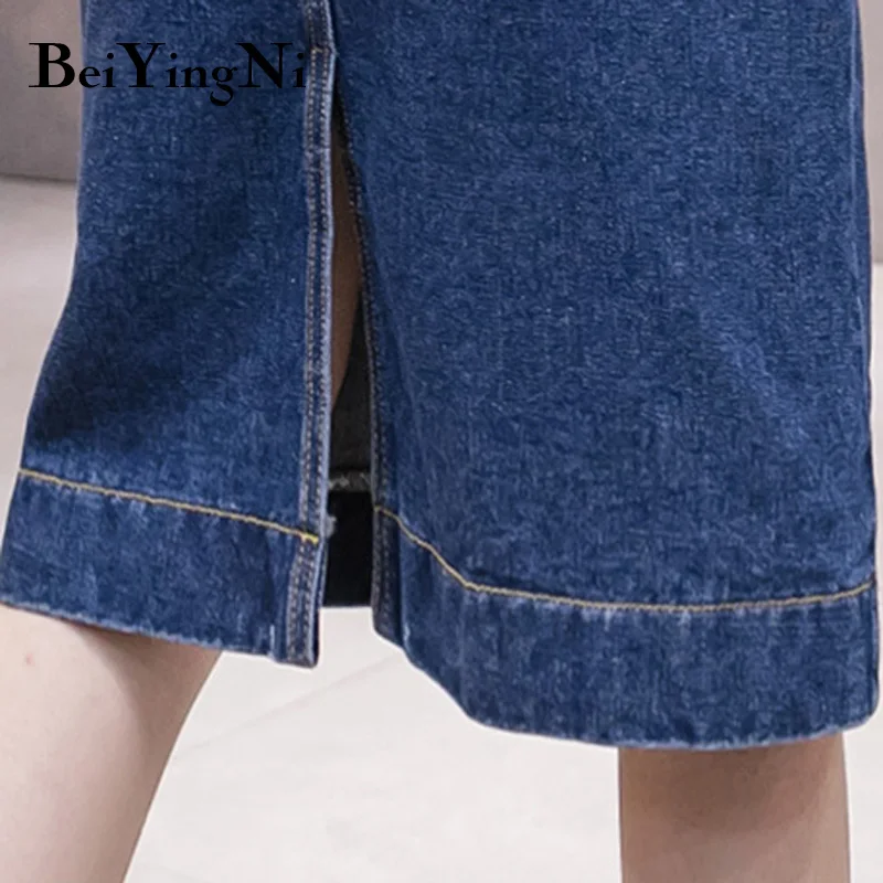 

Beiyingni Denim Skirts Womens Blue Vintage High Street Pockets Casual Korean Chic Midi Jeans Skirt Ladies Plus Size A Line Skirt